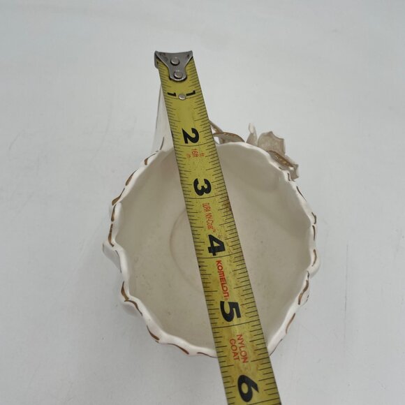 Vintage White Ceramic Bowl Vase W/ Gold Trim Rose Detailing READ - Picture 8 of 11